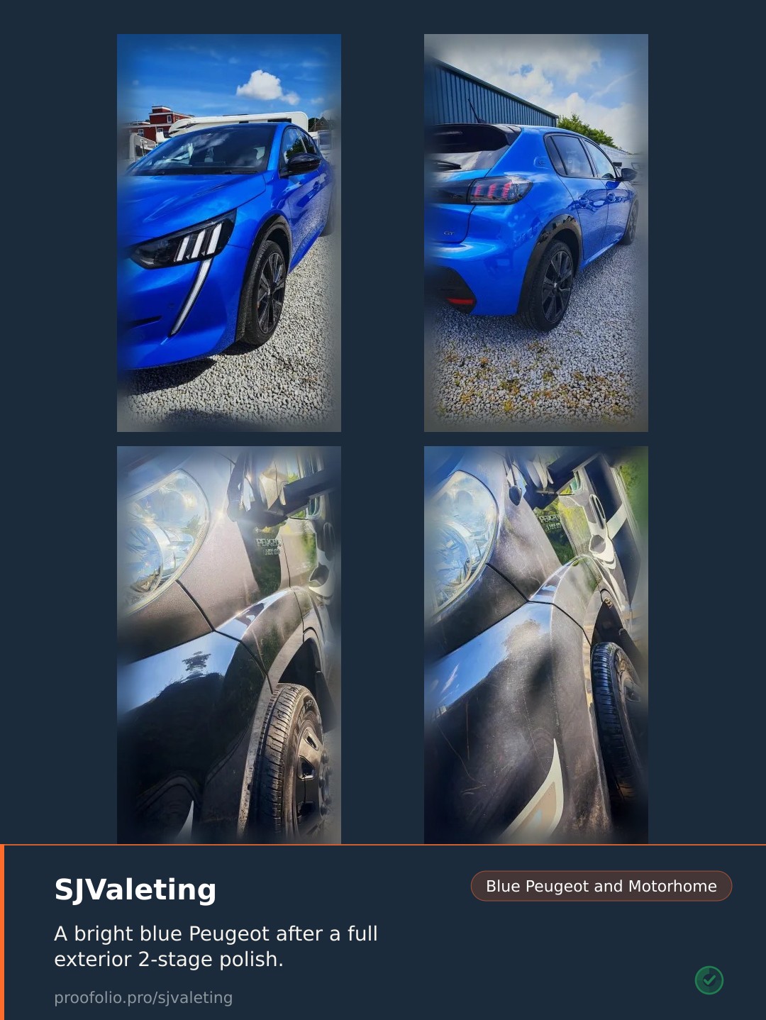 Blue Peugeot and Motorhome